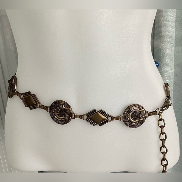 Accessories - Concho Metal Chain Belt Bronze Tone Metal with Extended Chain